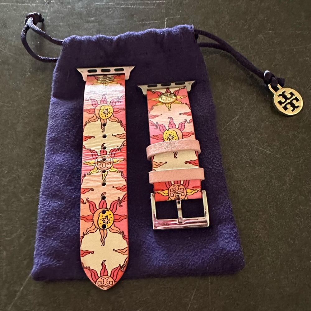 Tory Burch Pink Sun Pattern Leather Apple Watch Band